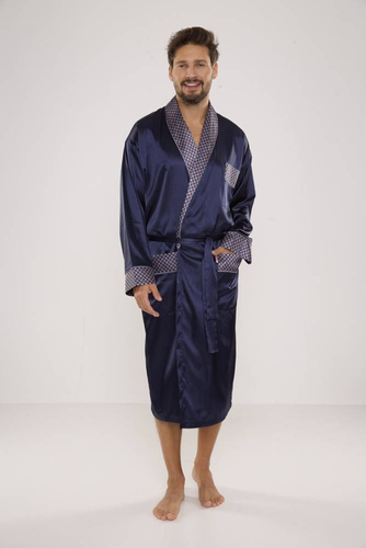 940 Forex Herren-Bademantel aus Satin - navy blau