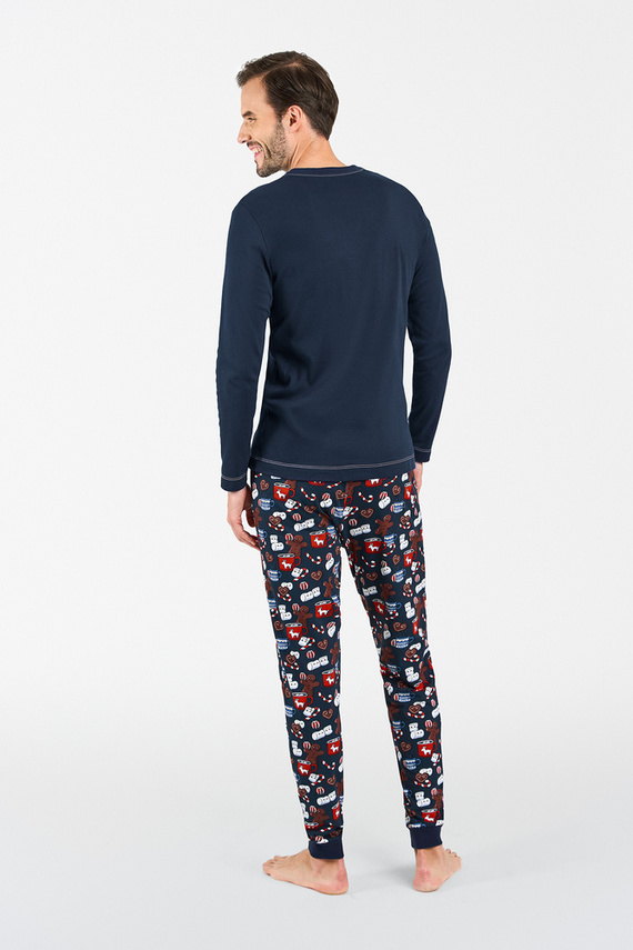 Rojas Herren Schlafanzug mit langen Ärmeln, lange Hose Italian Fashion - navy blau/print