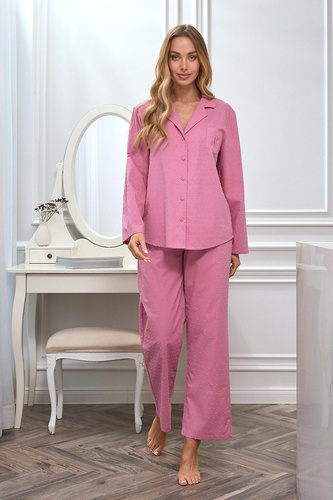 Pyjama 2613 L&L Baumwolle leicht geknöpft bequem Damen