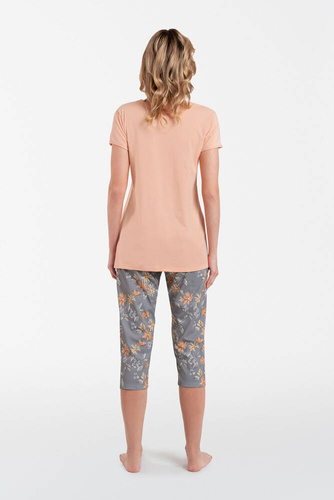 Kasali Damen Schlafanzug kurzarm und 3/4 Hose Italian Fashion - lachs/print 