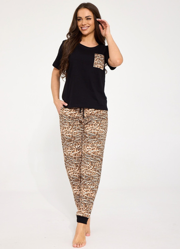 Cornette Margot 1114/515 Damenpyjama 100% Baumwolle Braun mit Spitze
