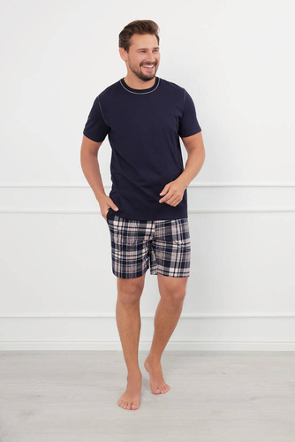 Edwin Herren Kurzarm-Pyjama, Shorts Italian Fashion - marineblau/print