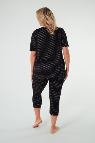 Puntini Damen Schlafanzug kurzarm, 3/4 Hose Italienische Mode - schwarz 