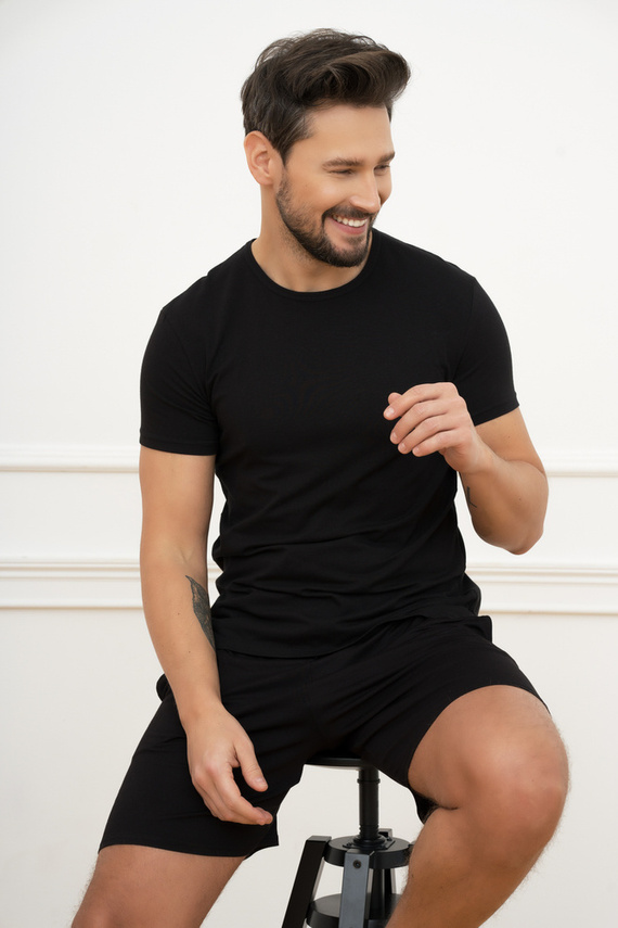 Ikar Herren Kurzarm-T-Shirt Italian Fashion - schwarz 