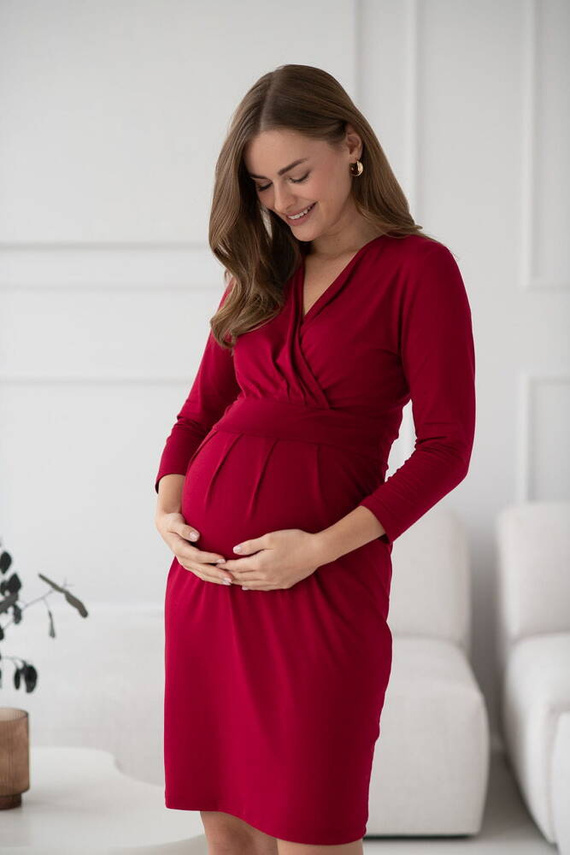 Grow with me Milk&Love Umstands- und Stillkleid, Burgunderrot