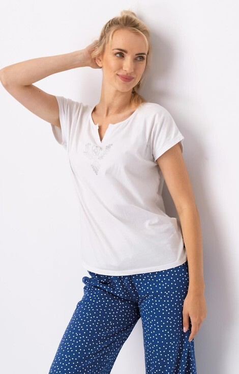 LNS 623 Key Damen-Baumwollpyjama – Weiß-Marineblau