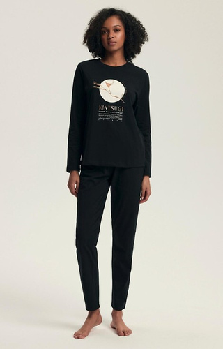 43727 Dairoku Henderson Damenpyjama, schwarz – Baumwolle, lange Ärmel und Hose