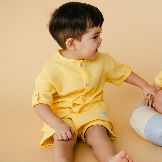 Elefanten-Jungen-Musselinhemd Eevi – gelb