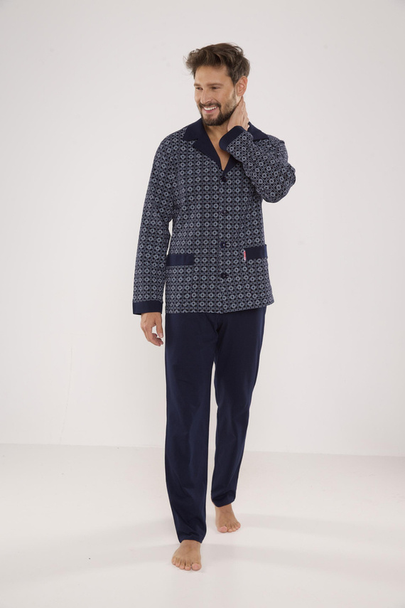 538 Carlo Herren Schlafanzug De lafense - navy blau + quadratisch
