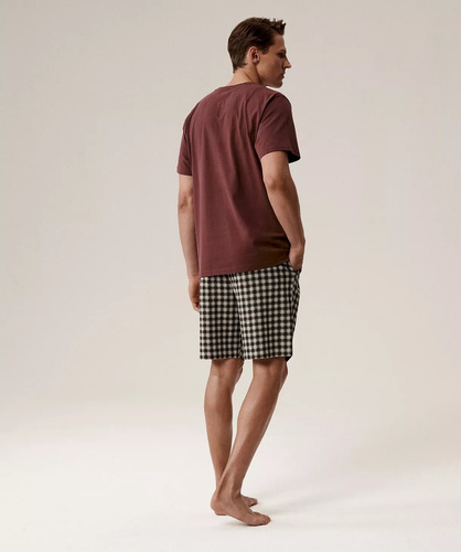 Herrenpyjama NMP-397 – weingraue Baumwolle, kurze Ärmel, leicht und bequem für den Sommer