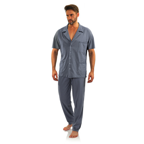 Sesto Senso Herren-Pyjama mit Reißverschluss und kurzen Ärmeln – Graphitanker