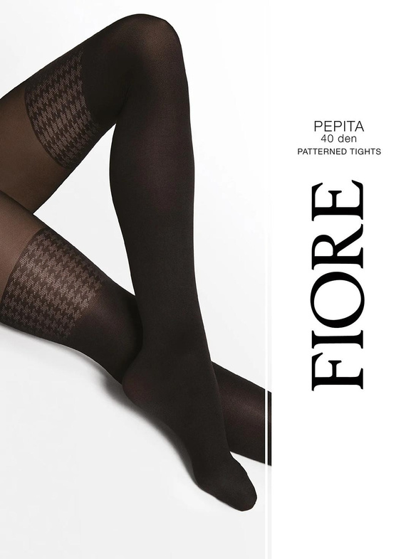Fiore G6140 Pepita Black Strumpfhose 40 DEN mit Strumpfbandmuster Pepita
