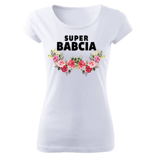 SKU D047 „Super Oma mit Blumen zum Omatag“ Damen T-Shirt Moocha weiß