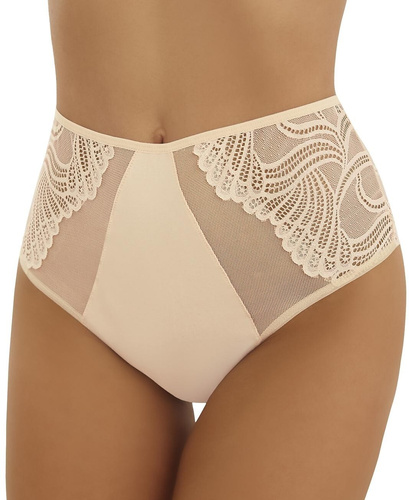 Beigefarbener Damen-Tanga von Pia Emili mit hohem Bund und Spitze am Rücken