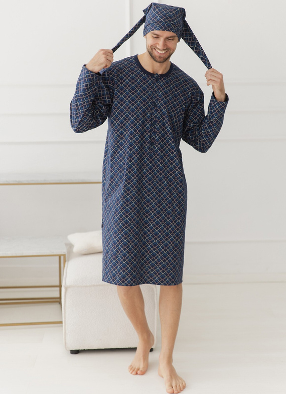 Herren Nachthemd Taro 3673 Philippo 100% Baumwolle Langarm - Rauten