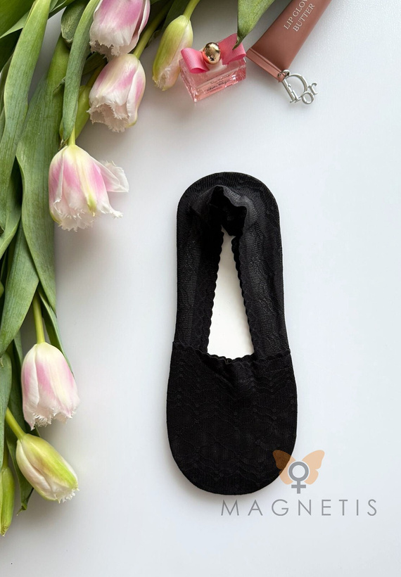 Damen Ballerina-Socken Magnetis GC-251144 Spitze mit Silikon – unsichtbare Füßlinge black