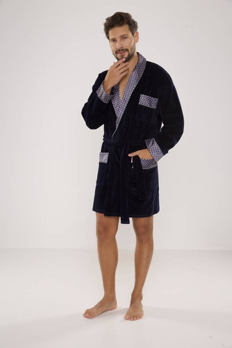 772 Bonjour Herren-Forex-Bademantel - navy blau