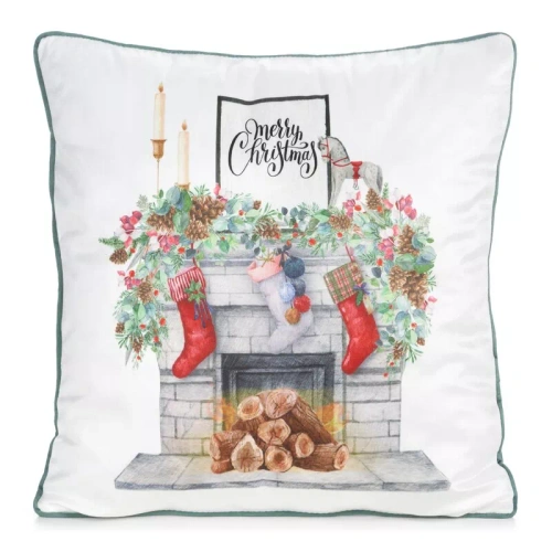 CHP383 Eurofirany Weihnachtskissenbezug 45x45 Samt mit Druck und Paspelierung