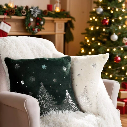 CHP308 Eurofirany Weihnachtskissenbezug 45x45 mit 3D-Pailletten Sternen beige