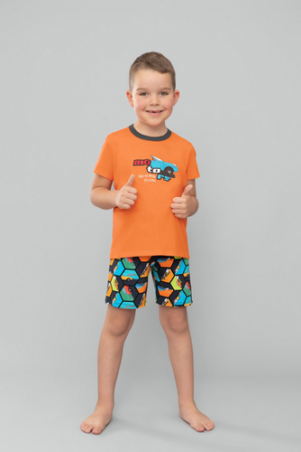 Comics Kurzarm-Pyjama für Jungen, Hose Italian Fashion - orange/print