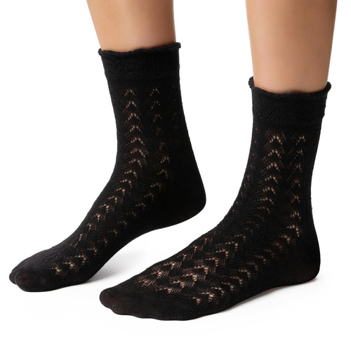 Steven 205 – Damen Ajour-Socken aus Baumwolle black 004