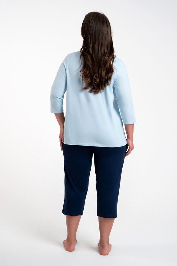 Arietta Damen Schlafanzug 3/4 Ärmel und 3/4 Hose Italienische Mode - blau