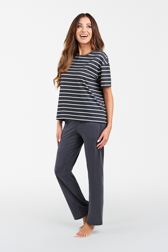 Betty Damen Schlafanzug kurzarm, lange Hose Italian Fashion - graphite/graphite print