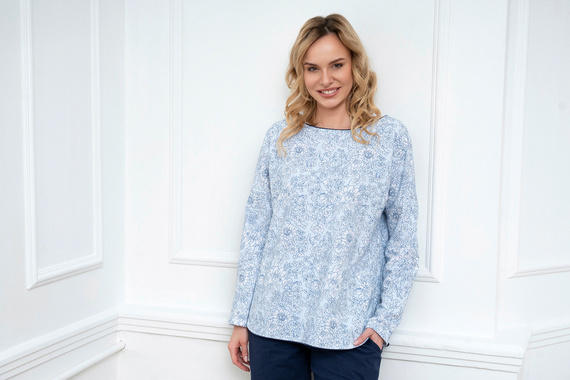 Gracjela Damen Schlafanzug langarm, lange Hose Italian Fashion - blau/grüner Druck