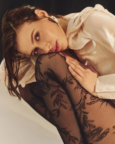 Geblümte Strumpfhose 20 den Gabriella - nero