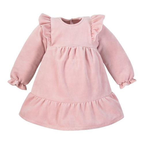 Fluffy Tails Eevi Samtkleid – rosa, mit Rüschen an den Schultern