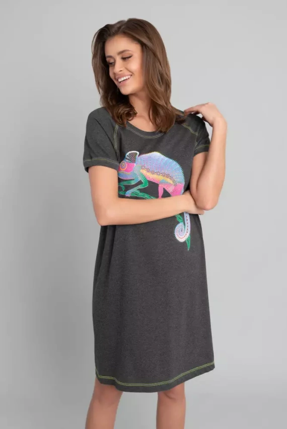 Volta Kurzarm-Nachthemd Italian Fashion - dunkel melange/grün