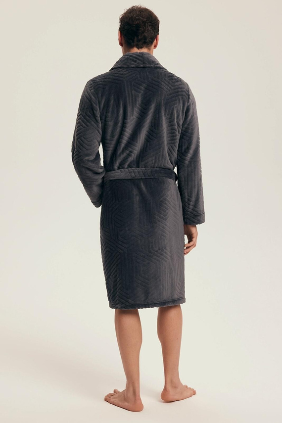 Henderson 43379 Nandu Herrenbademantel, grau – in der Taille gebunden, knielang