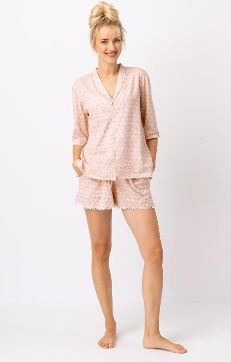 LNS 753 Key Damenpyjama – Weiß – Lachs