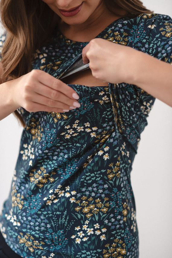 Milk Shirt Still- und Umstandsbluse mit kurzen Ärmeln Milk&Love Wiese auf Marineblau