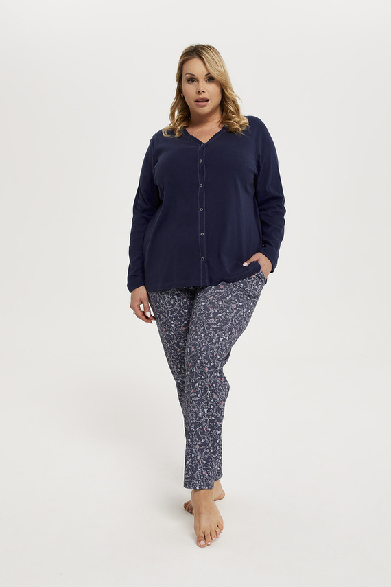 Sajna Damen Schlafanzug lange Ärmel, lange Hose Italian Fashion - navy blau/print