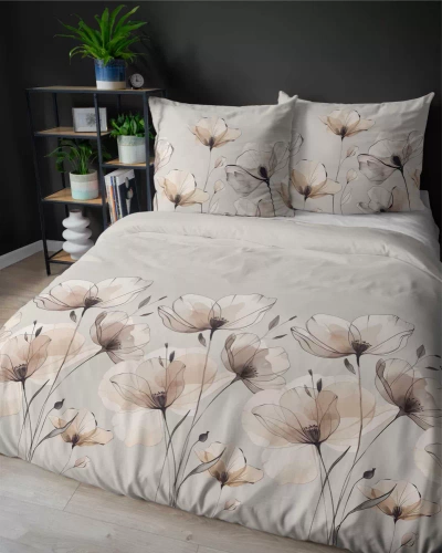 5492 B Detexpol Satin Stories Cappuccino-Satinbettwäsche | 100 % Baumwolle, Satinbindung, Reißverschluss, Geschenkverpackung