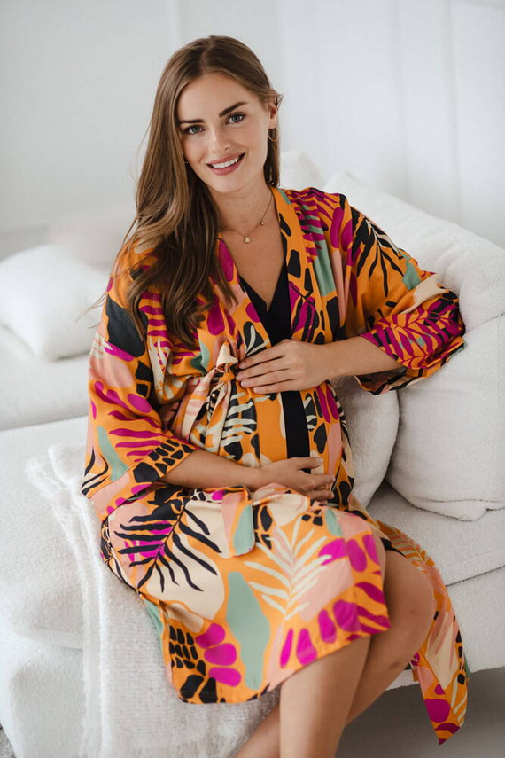 Tropical Orange szlafrok bambusowy ciążowy Milk&Love pomarańczowy 