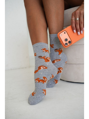 Milena 0200-260 Damen Baumwollsocken Wiewiórki i Gwiazdki grau