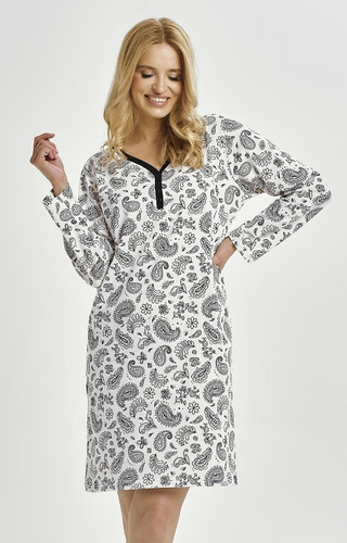 3453 Aida Taro Damen-Nachthemd – Baumwolle, lange Ärmel, gerippter Ausschnitt