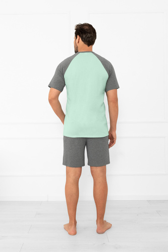 Herren Schlafanzug Alexander Italian Fashion - kurze Ärmel und kurze Hose, 100% Baumwolle - Salbei/Melange 