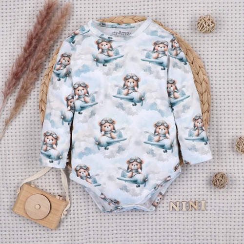 NINI ABN-5746/JSZ Babybody 100% Bambus Baby Bear Pilot mit Druckknöpfen