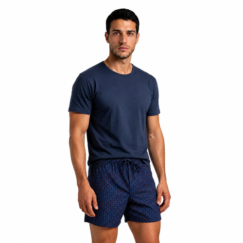 Sesto Senso 2026/01 Herrenkurzpyjama Marine 100% Baumwolle