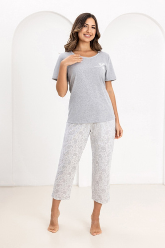 Damenpyjama Regina 729 aus 100 % Baumwolle – Kurzarmshirt & 7/8-Hose