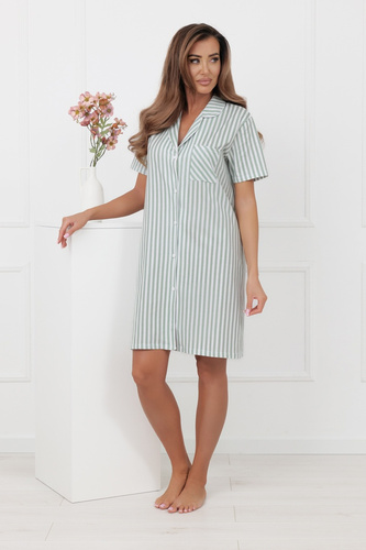 Damen Nachthemd Genna Italian Fashion 100% Baumwolle Streifen kurzarm