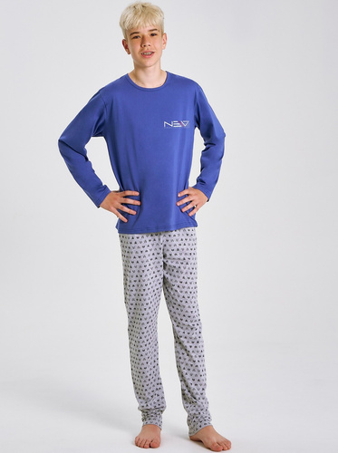 Jungenpyjama Emil 3506 Taro – Baumwolle, lange Ärmel, blau