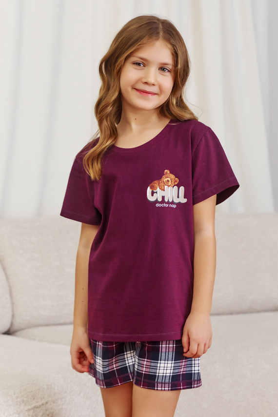 7202 „Chill“ Unisex Doctor Nap Kinderpyjama – Burgunderrot