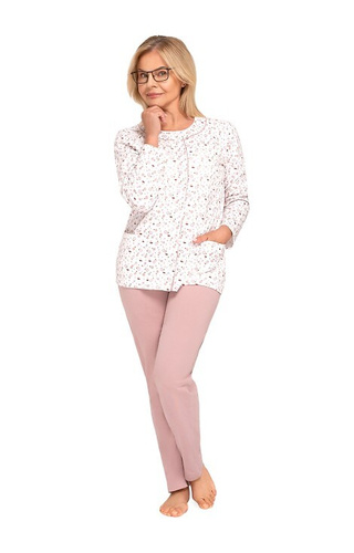 202 Maria III Damenpyjama Martel 30 Cappuccino – Baumwolle, Reißverschluss, lange Ärmel