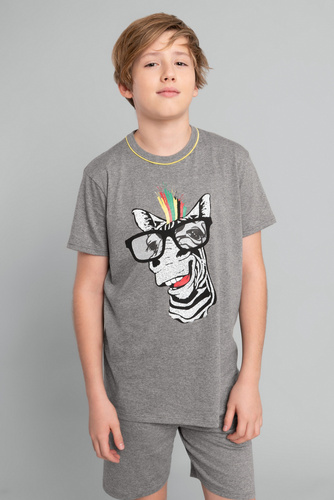 Crazy Boys' kurzärmeliger Schlafanzug, Hose Italian Fashion- medium melange