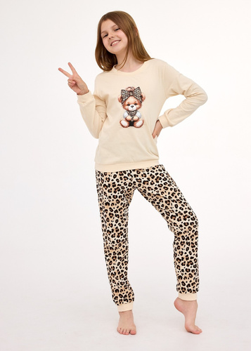 594/191, 592/191 Panther CORNETTE Mädchenpyjama – Beige, Baumwolle, lange Ärmel, in dekorativer Box