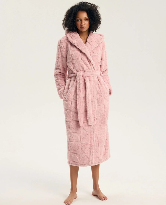 Henderson Gitte 45427 Damenbademantel Pink Weich mit Kapuze und Taschen